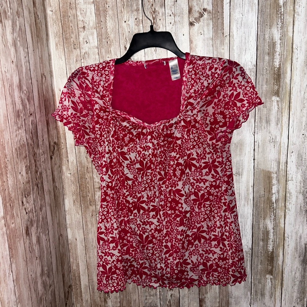 Chic Red Floral Blouse